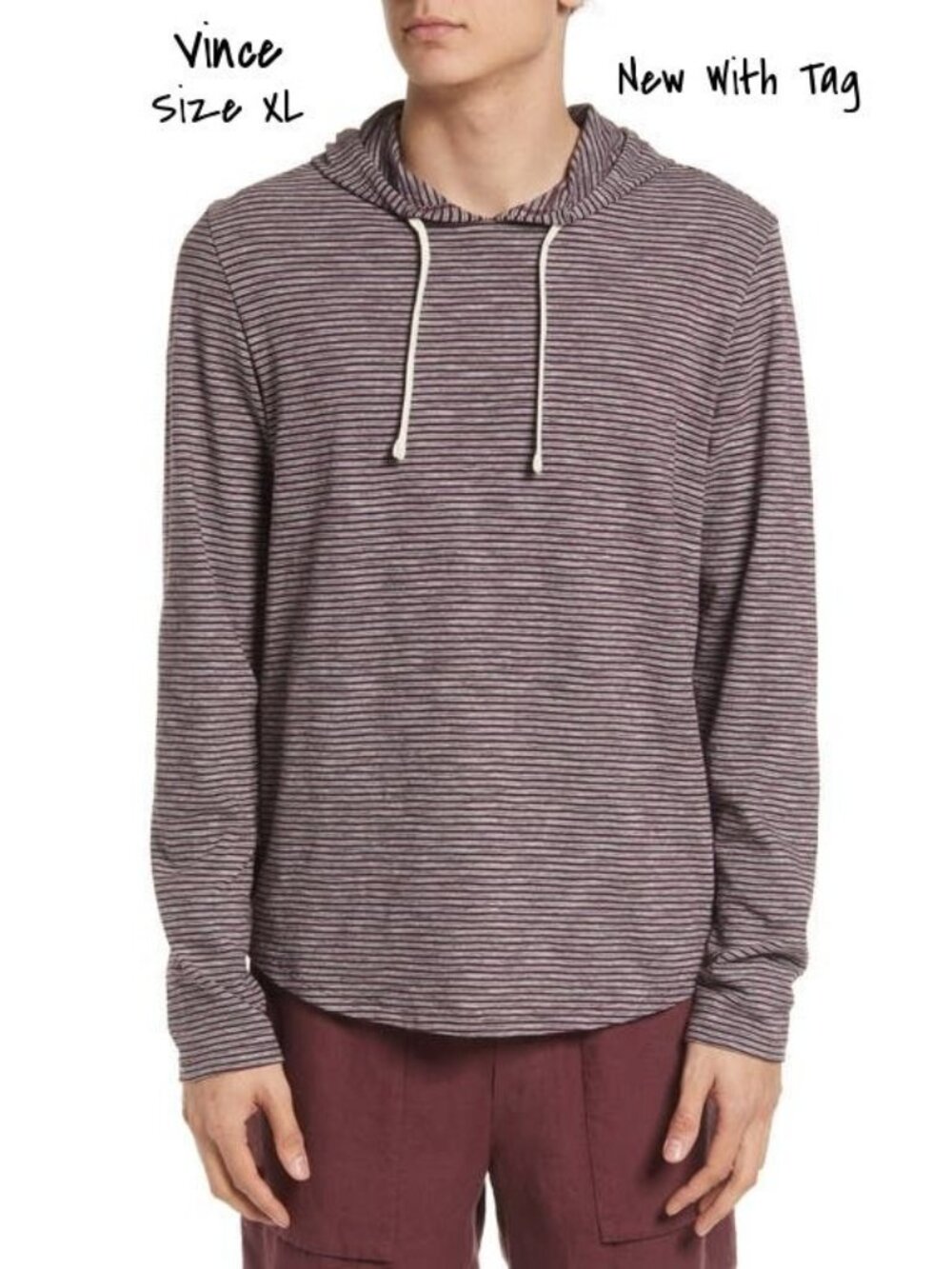 Vince Stripe Pullover Hoodie Long Sleeves Men's Size XL New With Tag